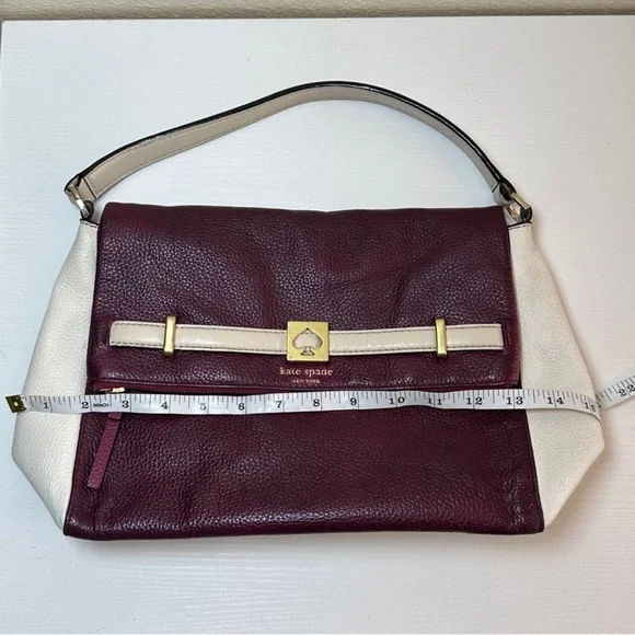Kate Spade Plum Cream Leather Shoulder Bag Zip Top Flap Gold - Picture 8 of 16